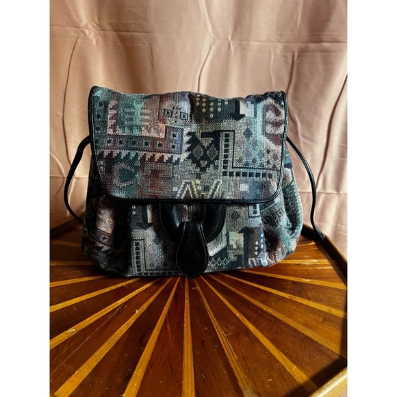 Vintage Shimmery Metallic Fabric Artsy Women's Bag with 100 Percent Leather trim - Picture 3 of 14